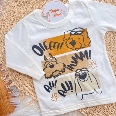 Conj. Blusa Manga Longa Oieee Au Au! e Calça de Moletom - Off White e Ferrugem